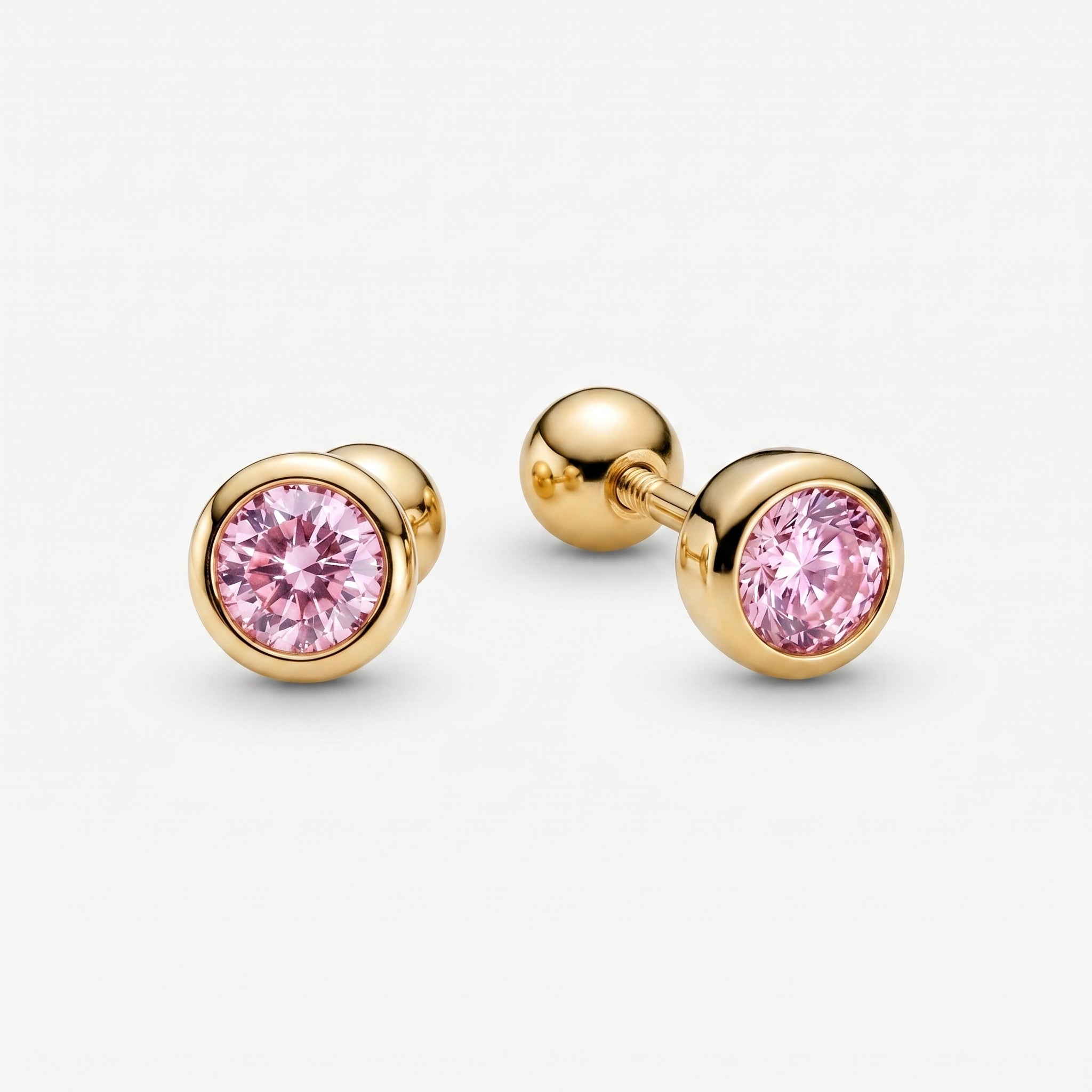 Aretes Baby Cristal Rosa - Oro 18K