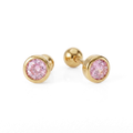 Aretes Baby Cristal Rosa - Oro 18K